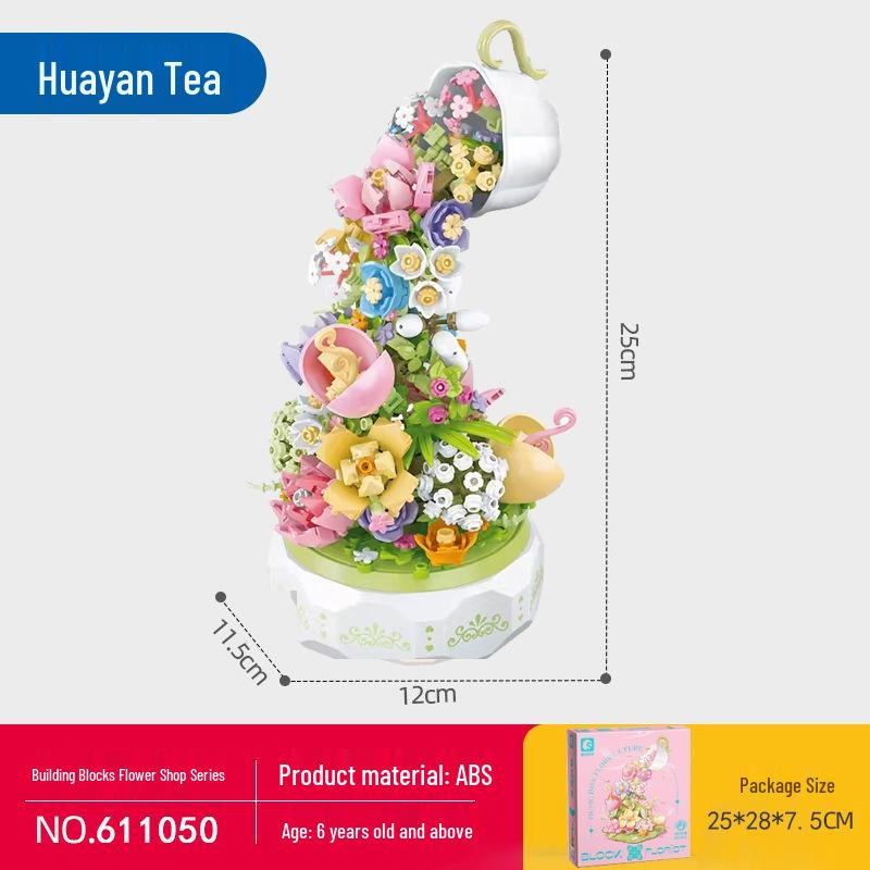ShengBao Educational Building Blocks Toy: Flower Bouquet Music Box for Girls