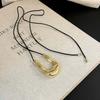 Vintage Metal U-Shaped Pendant Necklaces for Women Trendy Black Long Leather Rope Adjustable Sweater Chain Jewelry Accessories