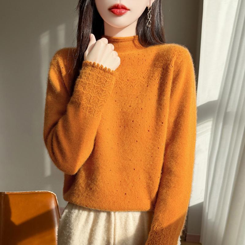 Women's Skin-Friendly Wool Knit Cardigan – Autumn/Winter Half-High Collar Sweater Coat for Commuting and Style