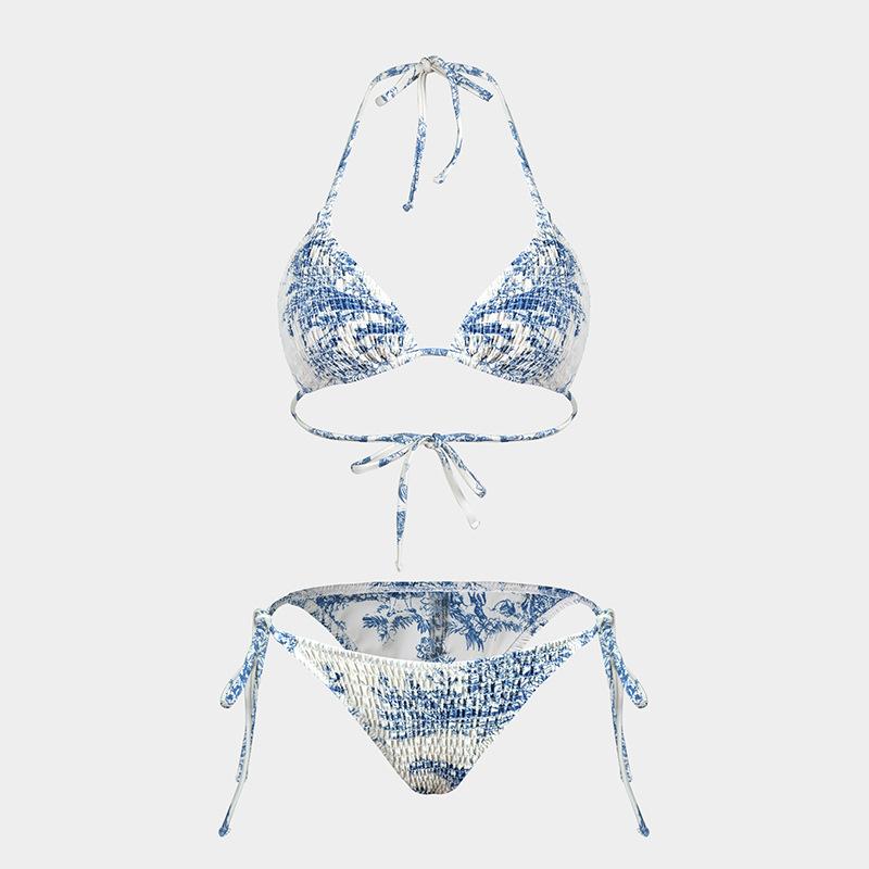 TS JYL-BK045 Mesh Skirt Three-Piece Bikini, Print Triangle Slim Swimwear For Vacation