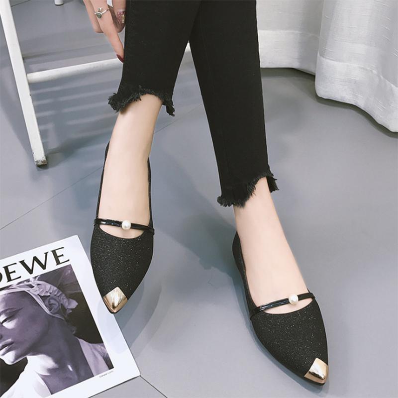 New Women Solid Color Suede Flats Heel Pearl Fashion High Quality Basic Pointed Toe Ballerina Ballet Flat Slip On Ladies Shoes