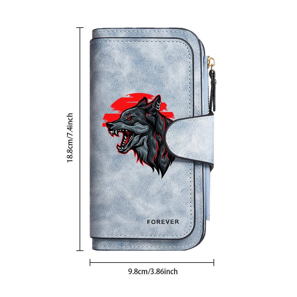 Stylish Wolf Pattern Long Wallet Portable Multi Slot Card Holder Durable Leisure Purse
