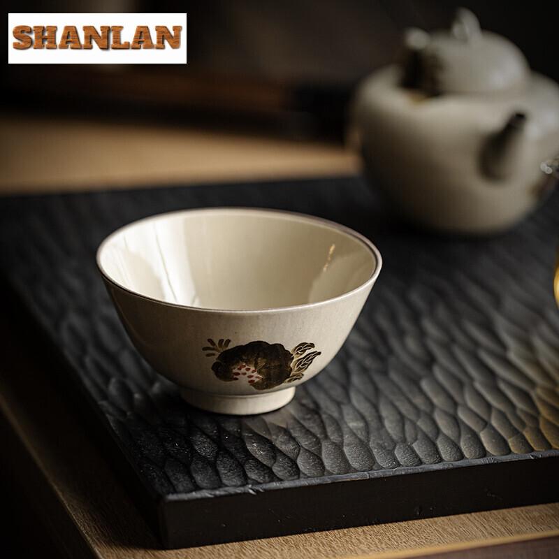 100ml Hand-painted Pomegranate Tea Cup Underglaze Color Master Single Cup Powder Yin Mug Coarse Tasting Tea Bowl Kung Fu Teaset