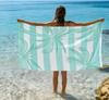 Turquoise Palm Tree Striped Beach Towel, Microfiber Sand Free Quick Dry Tropical Summer Print Soft Absorbent for Vacation & Pool