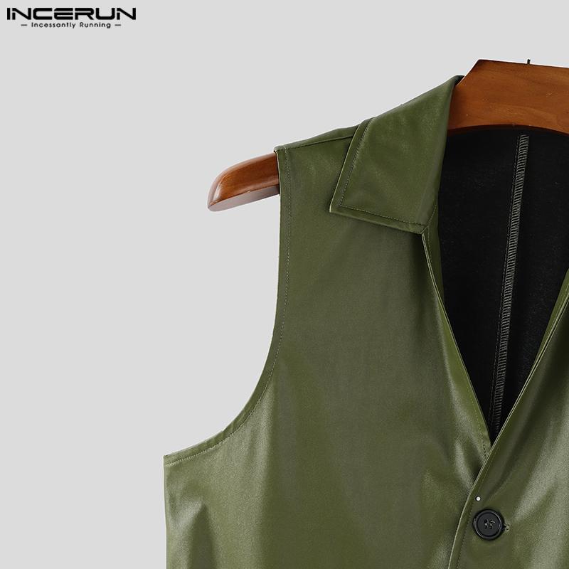 INCERUN Men Lapel Sleeveless PU Faux Leather Casual Irrgular Vest Waistcoat