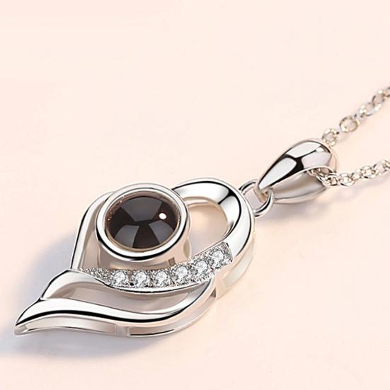 I Love You In 100 Languages Rhinestone Inlaid Hollow Heart Projection Necklace