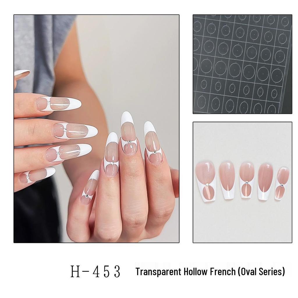 Transparent Hollow French Airbrush Nail Stickers for Short To Long Oval Nails