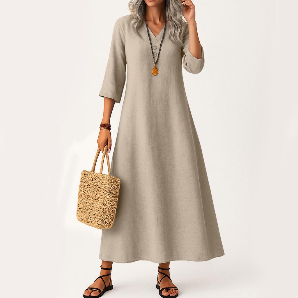 Dress For Women Long Boho Beach Dress Elegant Maxi Dress V-Neck 3/4 Sleeve Dress