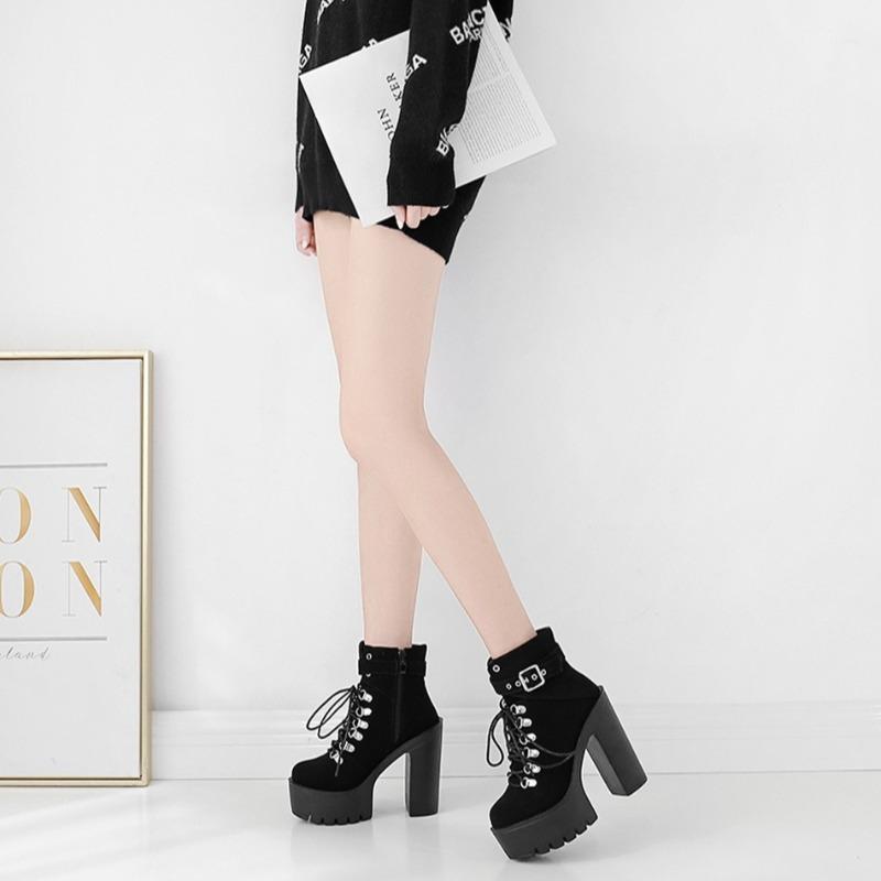 Super Wysokie Obcasy Damskie Kozaki Moda Zamszowe Wysokie Obcasy Botki do Kostki Styl Punk Gotyckie Botki Kozaki na Platformie na Wysokim Obcasie dla Kobiet