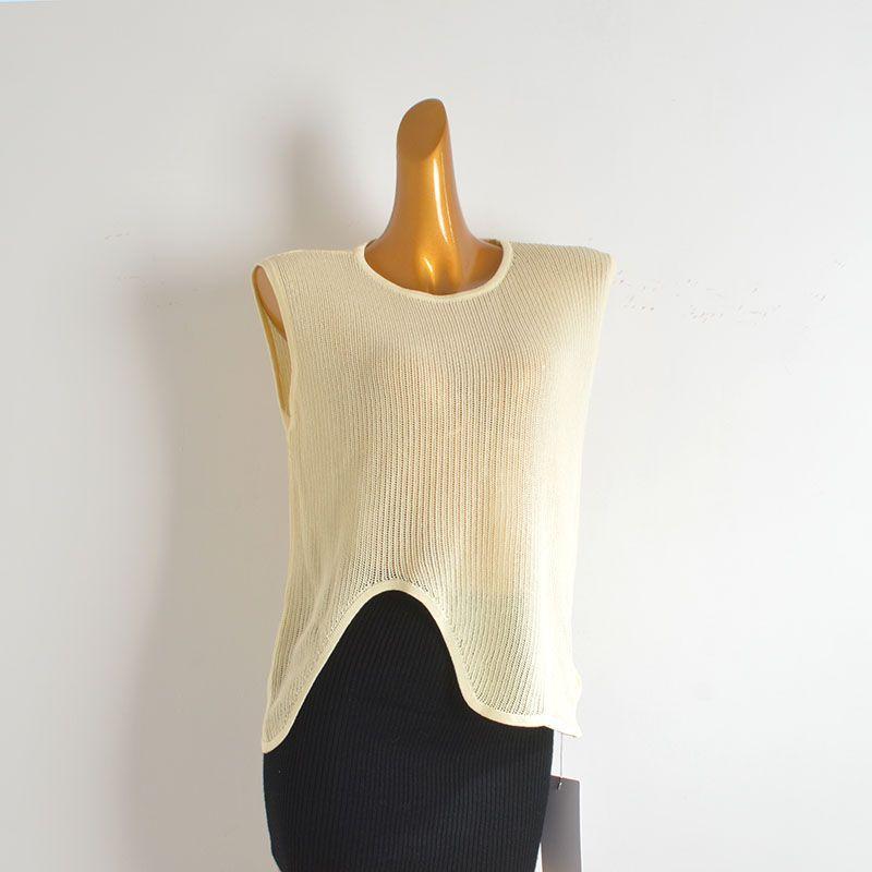 Summer New round Neck Hem Design Irregular Fashion Linen Sleeveless Knit Women's Vest Top Tide