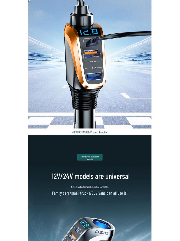 Fast Charging Car Cigarette Lighter Adapter: 1-to-3 Converter with 2 USB Ports