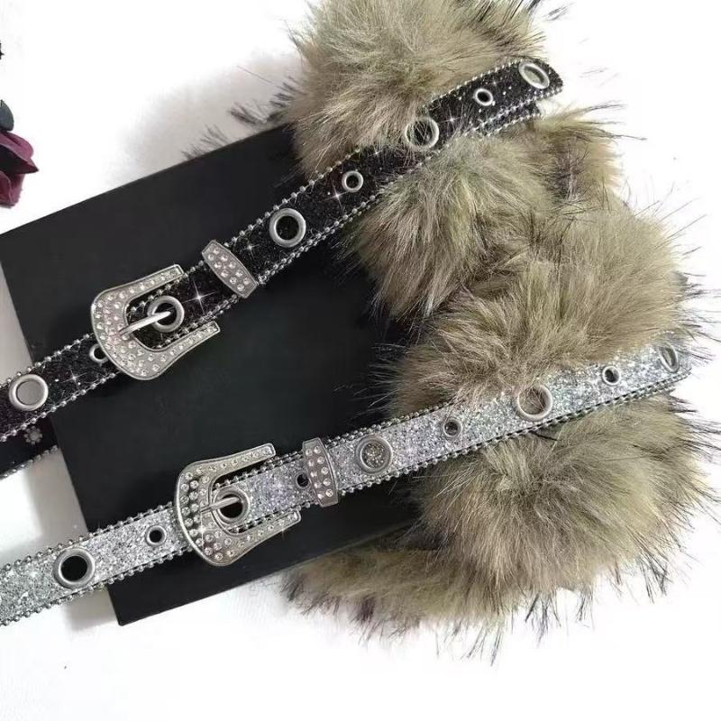 Punk Pu Studded Fur Belt Y2K Vintage Faux Fur Waistband Metal Plush Furry Waistband Jeans Waist Belts Accessories
