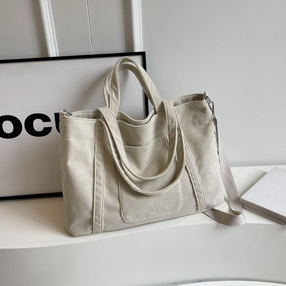 Solid Color Canvas Tote Bag Casual Crossbody Bag Casual Corduroy Shoulder Bag  Women