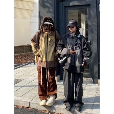 Unisex Trendy Contrast Color Hooded Windbreaker - Casual and Loose Fit Autumn Jacket