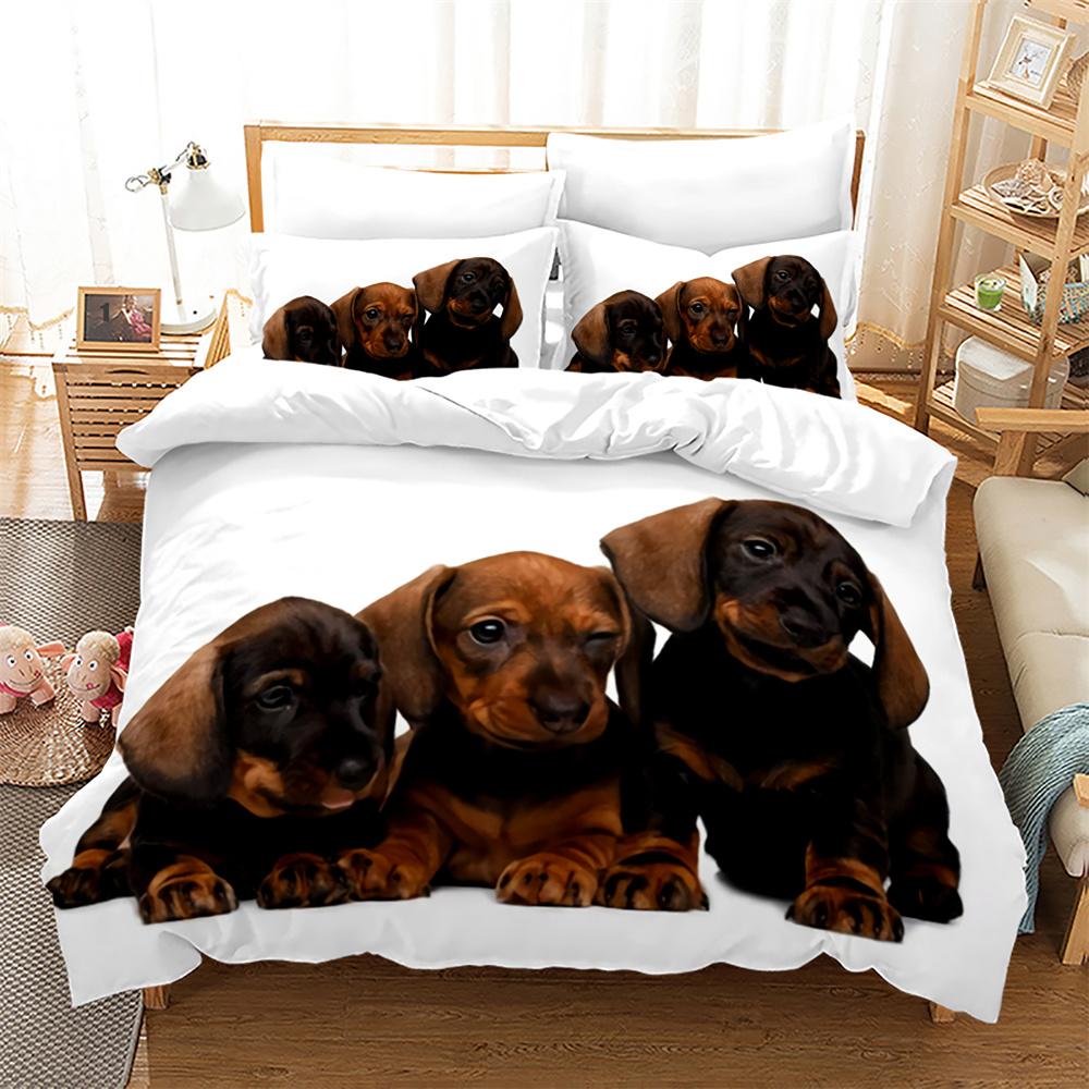 3D Dog Printed Duvet Cover Set King Queen Full Size Kids Teens Boys Bedding Set Black Cute Pet Puppy Polyester Comforter Cover