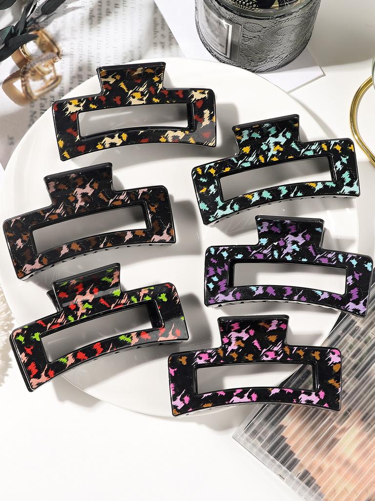 Hair Clips Set - Medium Matte Finish Clip for Thin Hair, Large Shiny Finish Clip for Women with Thick Hair - Leopard and Black