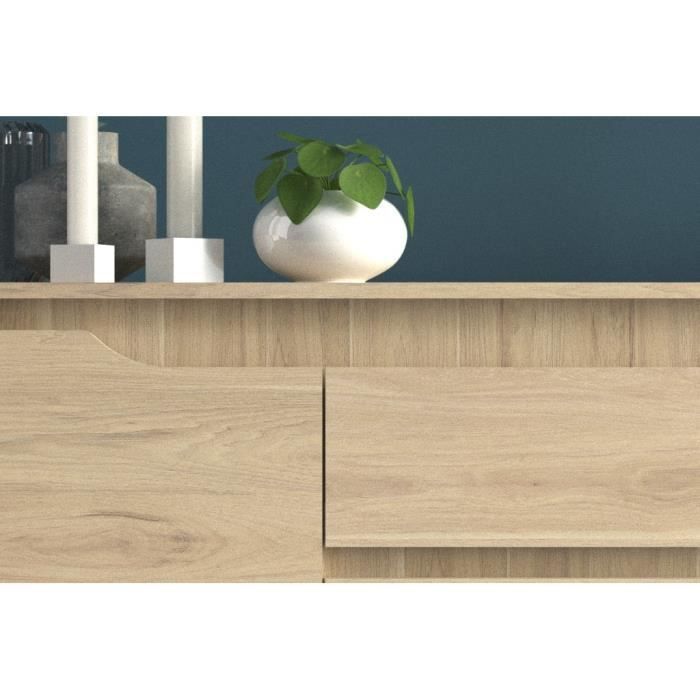 Buffet Bas BETTY - Chêne Dakota - 4 Portes, 1 Tiroir - 185 X 46 X 85,5 Cm