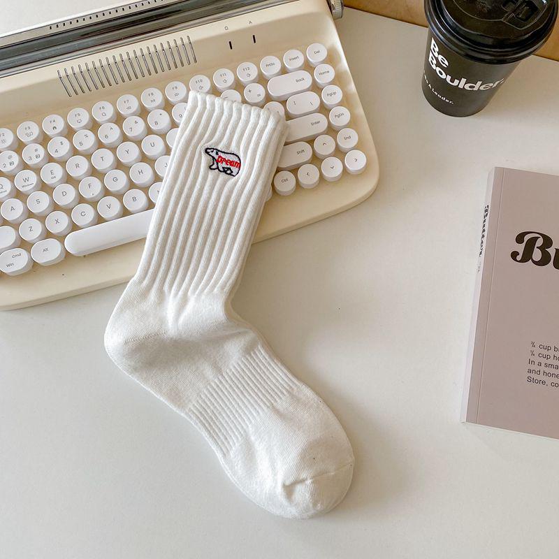 Women's Embroidered Mid-Tube Pile Socks for Autumn/Winter