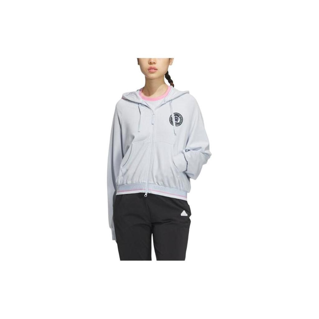 Adidas Verbiage Crop Jacket With Hood Women Jackets Light-Blue JE3605