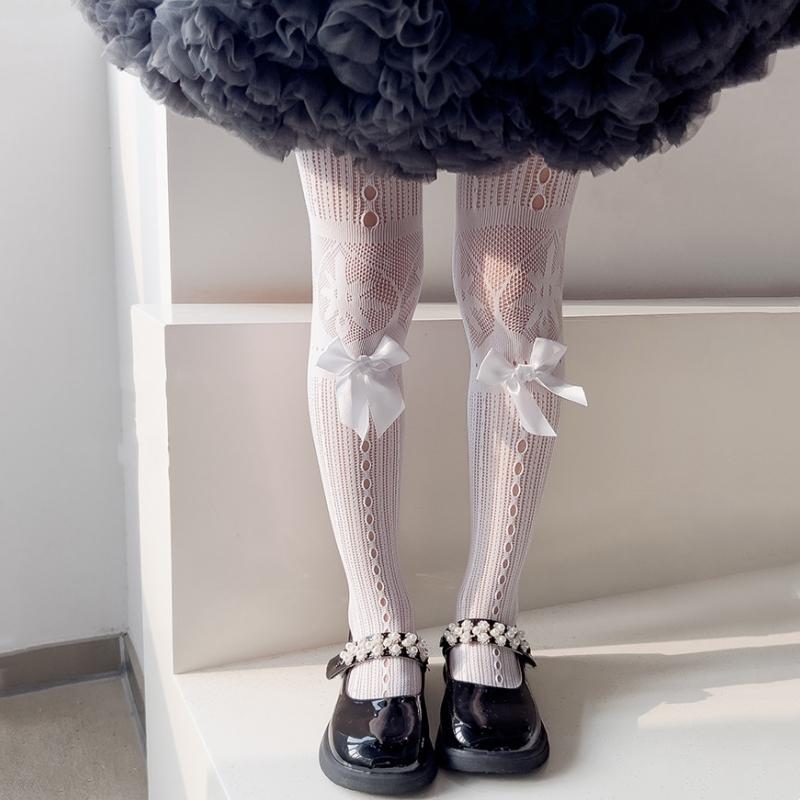 Kids Tight For Girls Solid Color Lace Bow Hollow Out Pantyhose For Children Cute Thin Breathable Legging Summer Sweet Stocking