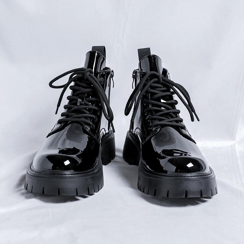 Hight Quality Original Design New Punk Style Patent Leather Boots For Men's Black Hombre Fashion Party Height Increasing Shoes