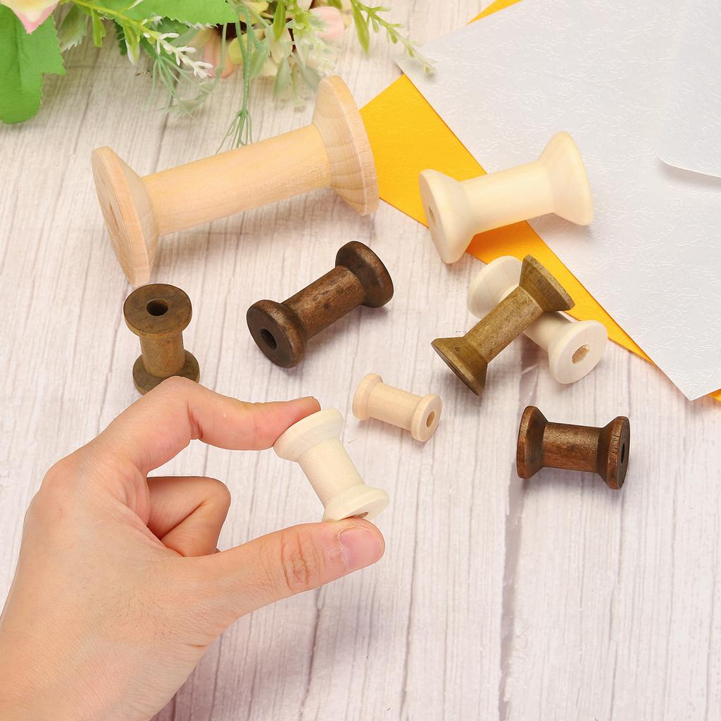 10/20/40pcs Wooden Empty Spools Unfinished Wood Sewing Thread Spool Natural Wire Weaving Bobbins for Crafts Embroidery Tools DIY