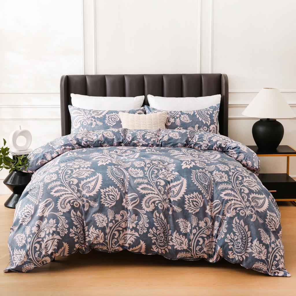 Floral Duvet Cover Set Queen Reversible Blue and White Flower Branches Leaf Print Comforter Cover Vintage Farmhouse Bedding Set