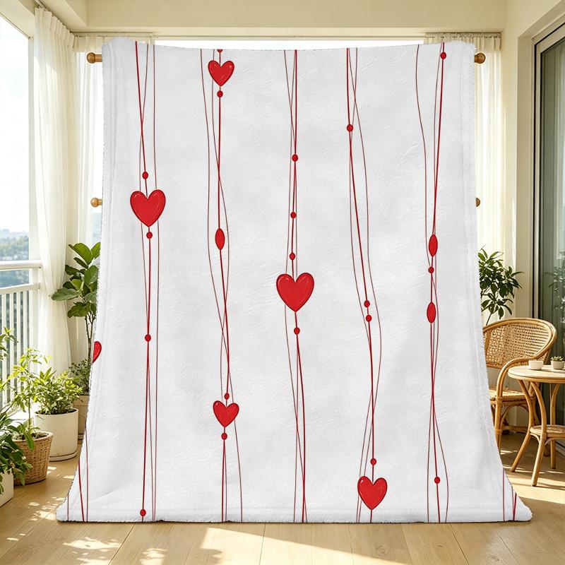 Soft Cozy Flannel Blanket Minimalist Solid Heart Pattern, Skin-Friendly Warm Throw, for Bedroom, Living Room, Dorm, Perfect Valentine’s Gift
