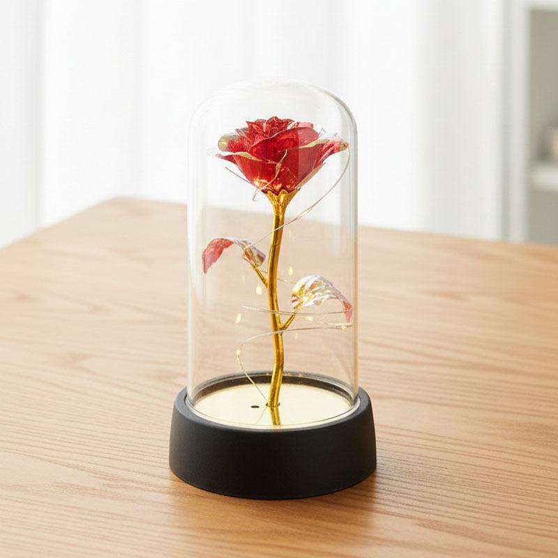 Valentine's Day Gift Rose Immortal Flower Glass Cover Night Light Qixi Festival Mother's Day Christmas Creative Ornament