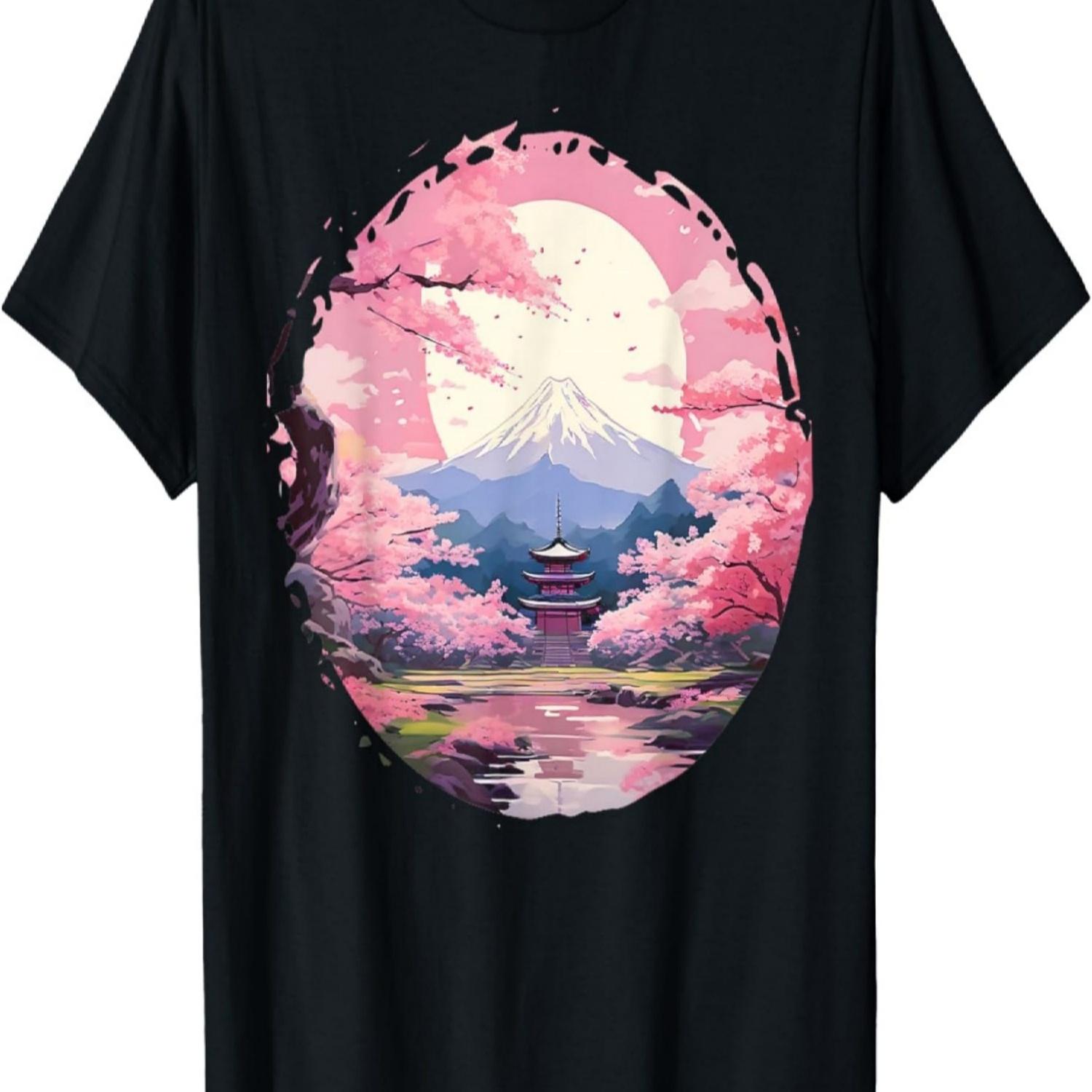 Sakura Garden Geisha Mount Fuji Cherry Blossom T-Shirt(34) S чёрный