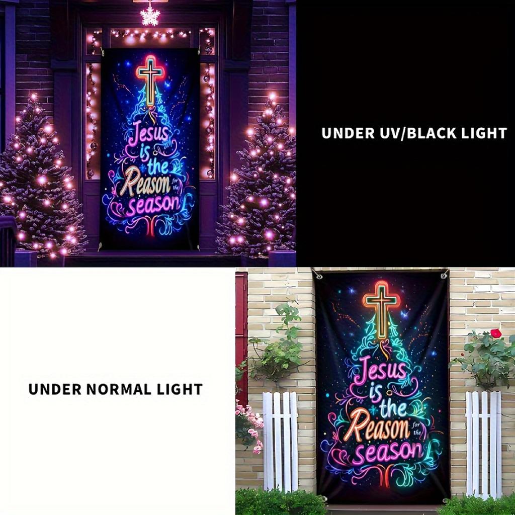 Christmas UV Fluorescent Door Banner/cover Background/holiday Party Decoration/Christmas Decorative Hanging Cloth