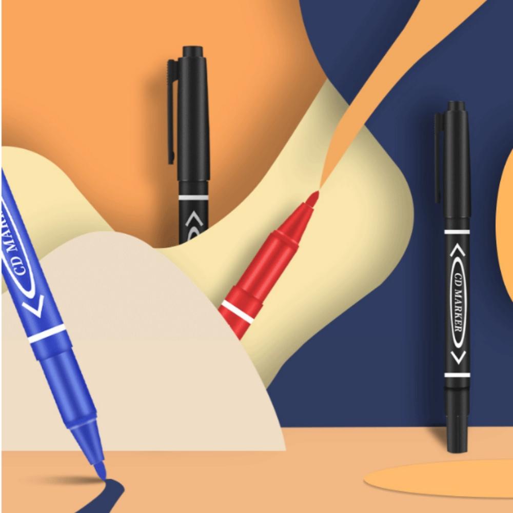 Tip Dual Permanent Marker Pens Waterproof Oil-Based Markers 0.5Mm Fine Tip  1-2Mm Bold Tip For Office School Cd Marking Blac