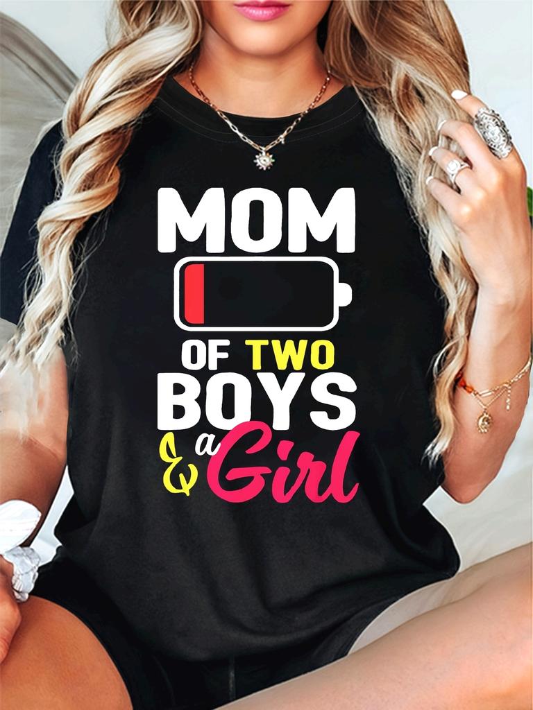 Mom Battery Low of Two Boys & a Girl T-shirt