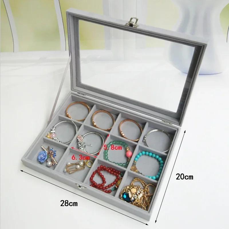Flannelette Jewelry Box Velvet Glass Ring Earring Jewelry Display Organizer Box Tray Holder Storage Case Sorting Box