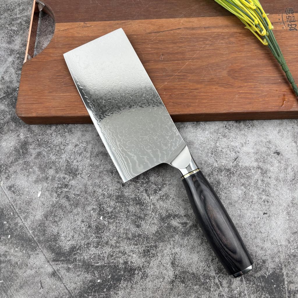 7 Inch Chinese Chef Knife 67-layers Damascus Steel Blade Slicing Vegetables Cleaver Meat 10Cr15Mov Kitchen Knives Wood Handle