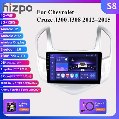 Rádio automotivo 4G-LTE 9 "Android 12 para Chevrolet Cruze J300 J308 2012 - 2015 Reprodutor multimídia GPS 2Din Carplay Auto estéreo Bluetooth SWC unidade central