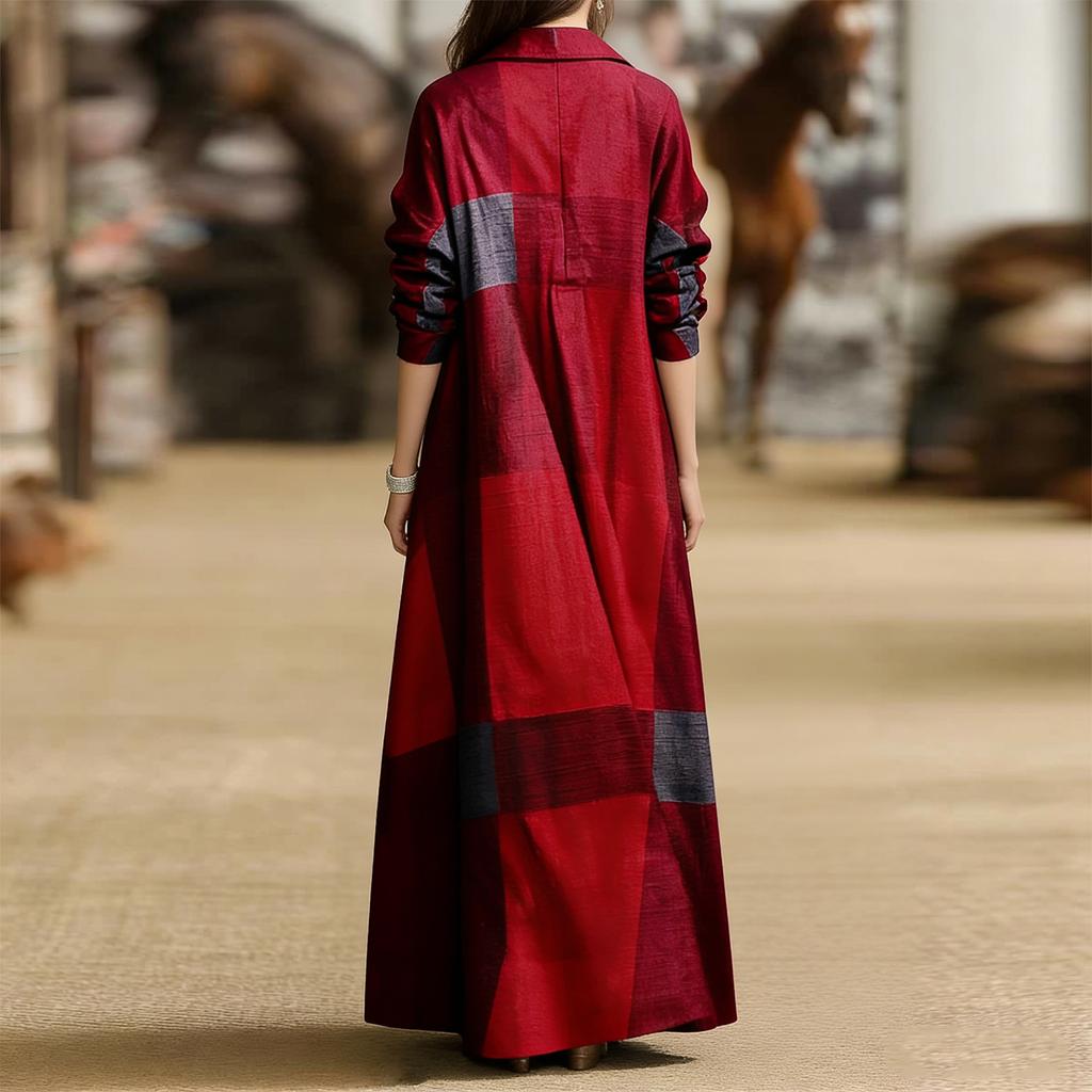 Ladies' Elegant Long Sleeved Plaid Shirt Dress Fashionable Plaid Shirt Collar Dress