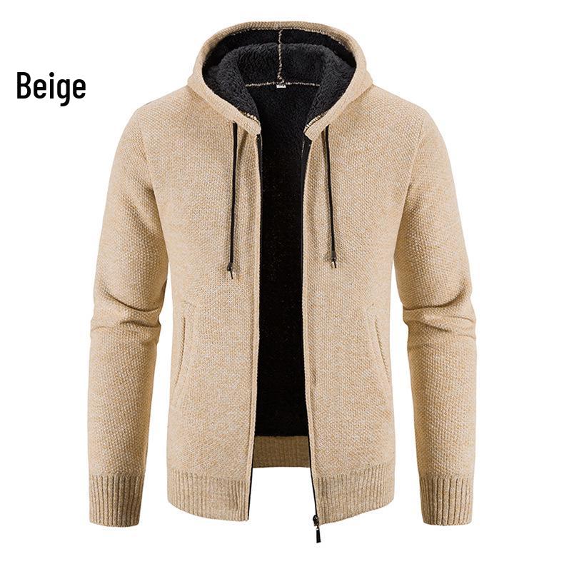 Herren Kapuzen-Fleece-Strick-Cardigan-Pullover
