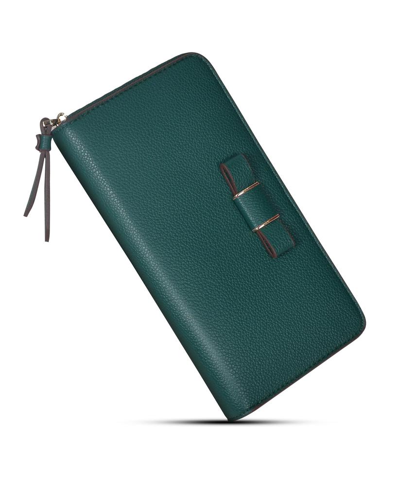 Modiko Women's Long Wallet, Large Capacity, Anti-Skimming, Coin Purse, Card Slots, Soft, Multi-functional, Cute (Green)