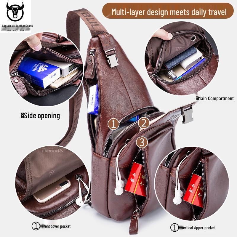 Captain Cow Men's Genuine Leather Multifunctional Crossbody Chest Bag