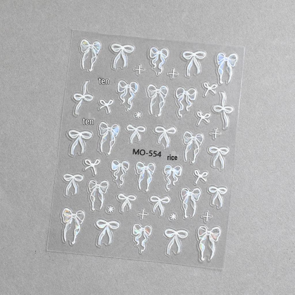 3D Pink & White Bowknot Nail Stickers - Cute Girly Ribbon Decorations