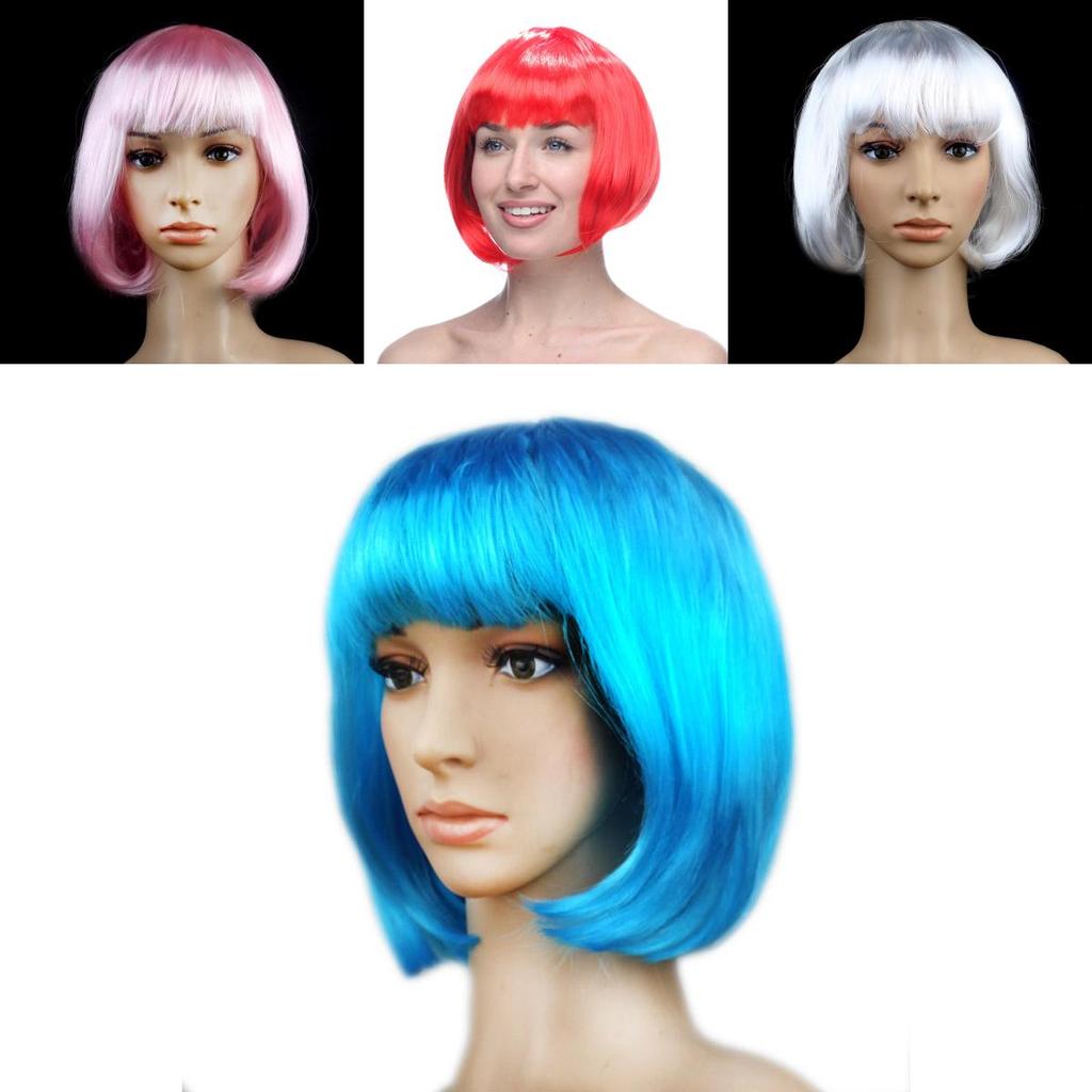 Colorful Short Straight Cosplay Wigs With Vibrant Bangs For Party Style Enthusiasts