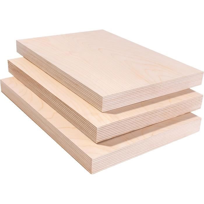 Panneau de contreplaqué - CREATIVE DECO - Lot de 3 planches - 300 x 210 x 21mm - Surface lisse - Bords arrondis