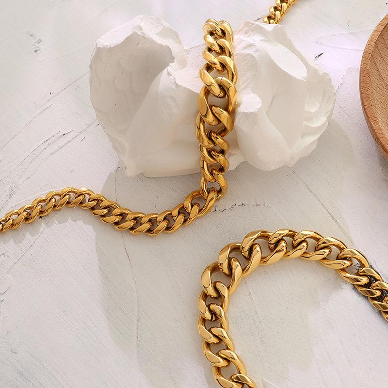 Hip-Hop Tide Exaggerated Personality Titanium Steel Cuban Chain, Plated 18K Real Gold Thick Chain Necklace Men'S And Women'S Jewelry