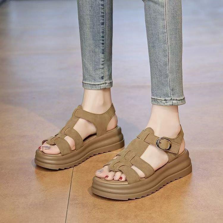 Thick-soled Roman Sandals Summer 2025 New Heightening Fashion Fairy Style Skirt Soft-soled Beach Shoes Women's Sandals