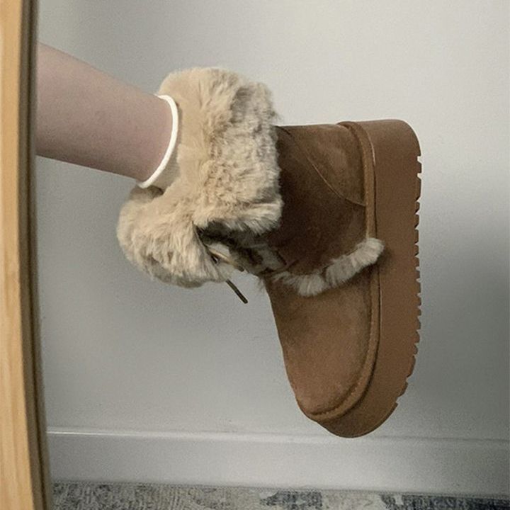 Northern warm brown thick-soled snow boots women's winter velvet and thicker 2025 new non-slip cotton shoes