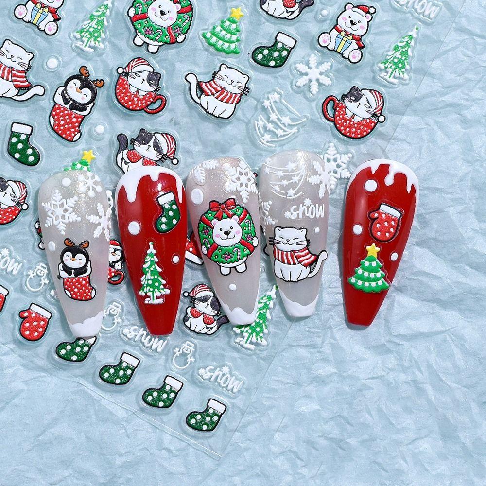 Cute Christmas Nail Art Stickers Winter Nails Polish Sticker 3D Manicure Decals  Manicurist
