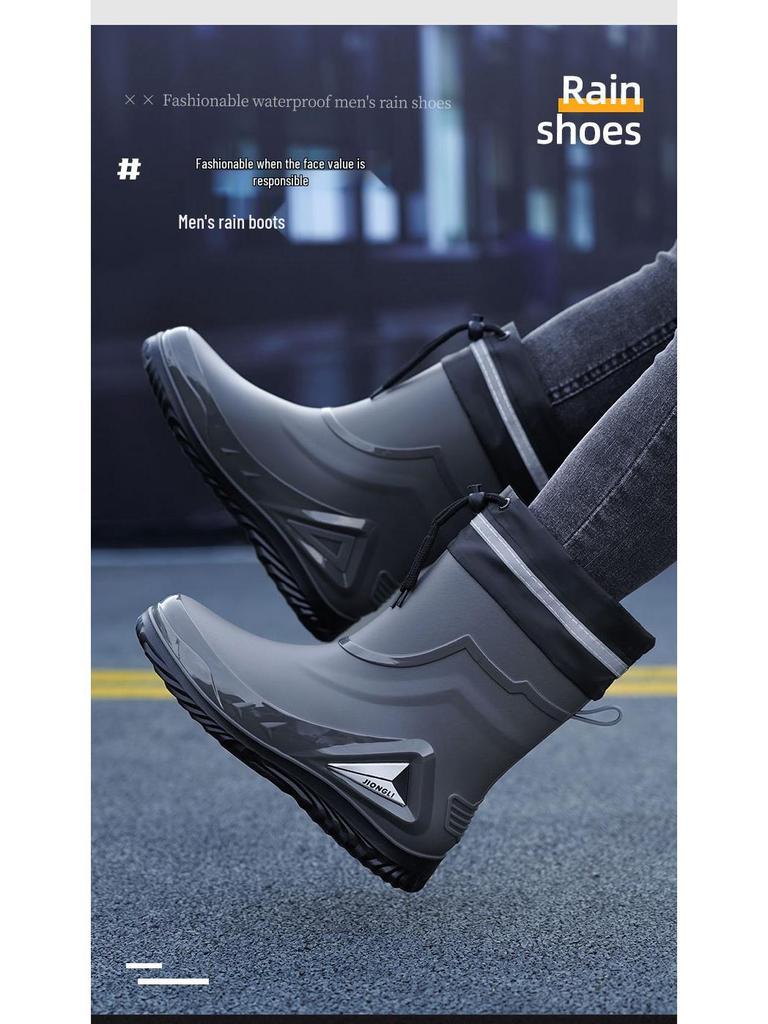 Men's Fleece-Lined Waterproof Rubber Rain Boots - Non-Slip, Warm, Outdoor, and Kitchen Safe