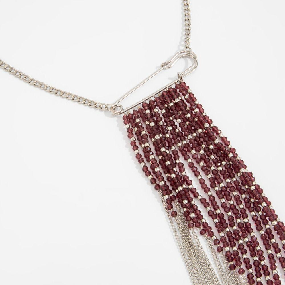 Spilla con Catena a Nappa in Lega Goccia d'Acqua Esagerata Frangia Cravatta per Vestiti Spilla Argento Accessori Gioielleria Ornamento Fisso con Perle
