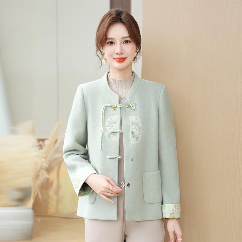 Elegant New Chinese Style Wool Blend Coat for Women
